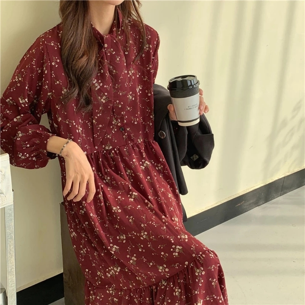 Vintage Style Long Sleeve Floral Print Autumn Dress - Picture 5 of 15